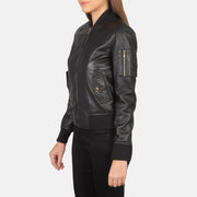 Black Sheepskin Leather Bomber Jacket - Vue de dos avec coupe ajustée aux épaules &amp; ourlet soigné