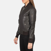 Brown Sheepskin Leather Bomber Jacket - Vue de dos avec coupe ajustée aux épaules &amp; ourlet soigné