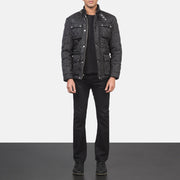 Men's Barry Matelassé Noir Windbreaker Veste en Cuir pour Homme - Vue de profil avec coupe de manche ergonomique