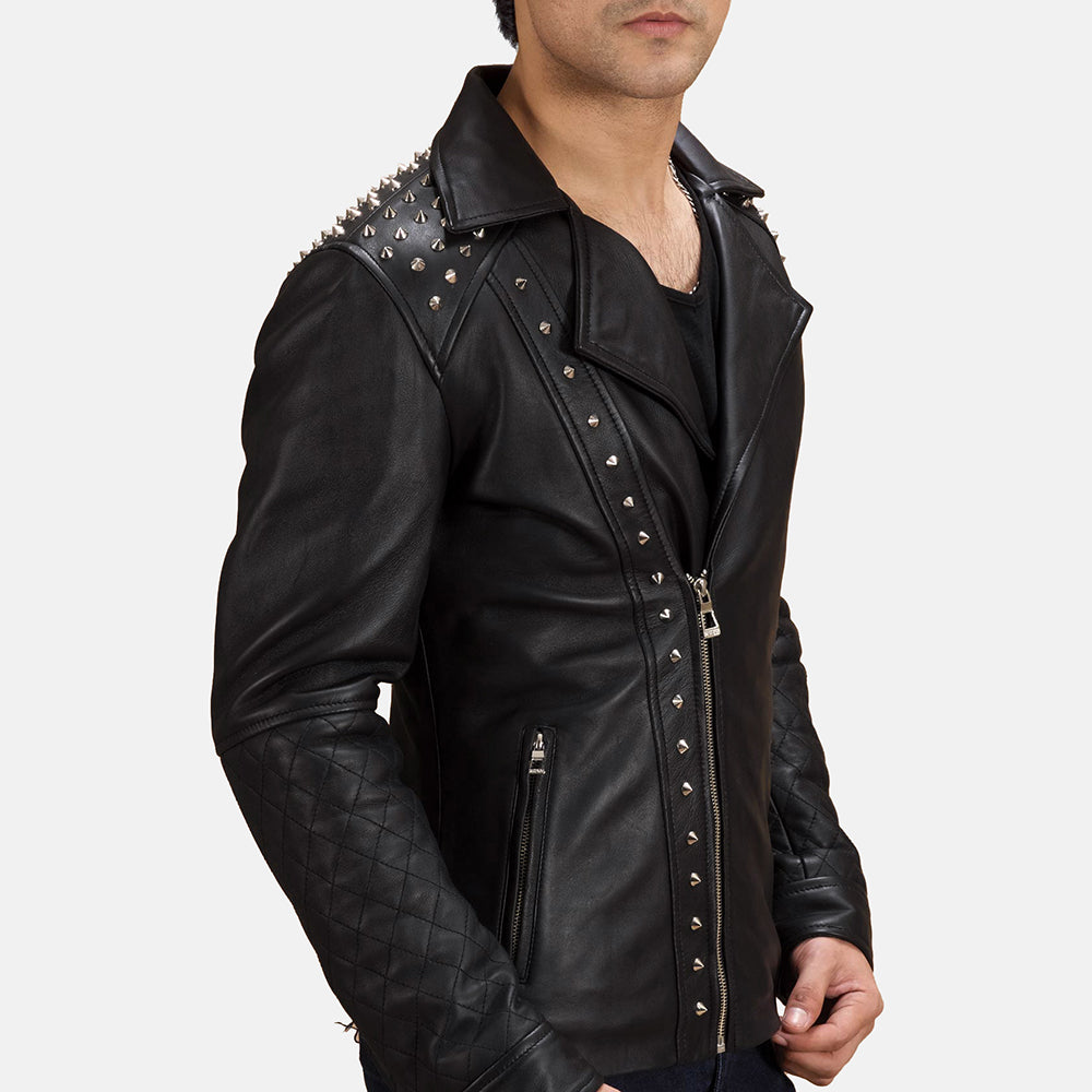 Black Sheepskin Leather Biker Jacket - Vue de dos avec coupe ajustée aux épaules &amp; ourlet soigné