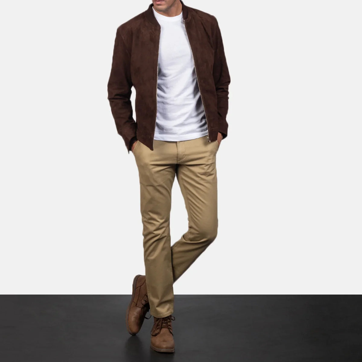 Blain Marron Blouson Bomber en Cuir pour Homme – Vue produit alternative 3