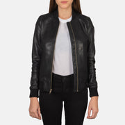 Women's Bliss Noir Blouson Bomber en Cuir pour Femme in Black Sheepskin Leather - Vue de face &amp; silhouette ajustée | Acheter en ligne