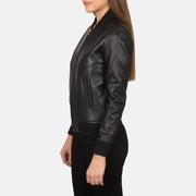 Black Sheepskin Leather Bomber Jacket - Vue de dos avec coupe ajustée aux épaules &amp; ourlet soigné