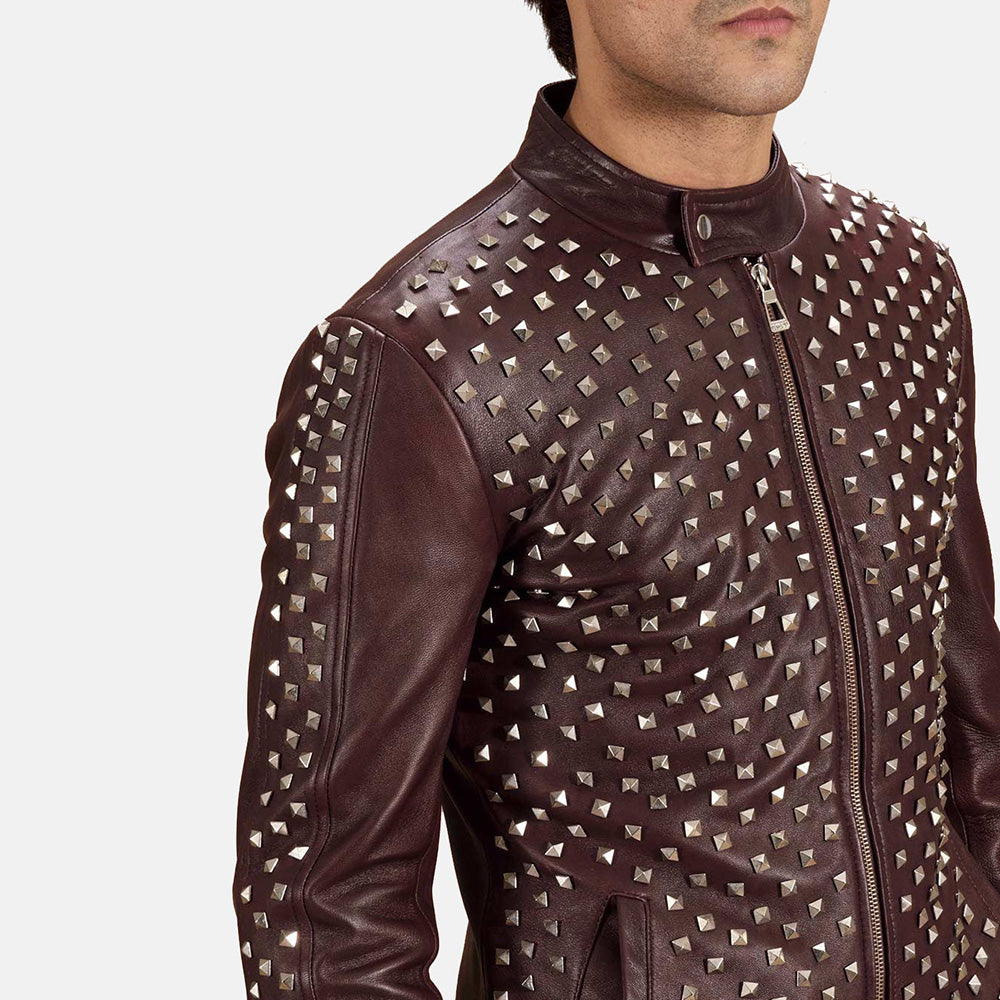 Vue détaillée of Band with snap button &amp; Zipper Hardware on Blix Bono Bordeaux Veste Motard en Cuir pour Homme
