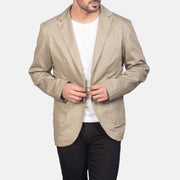 
Beige Poly-Cotton Leather Blazer - Vue arrière montrant la carrure ajustée et l'ourlet net