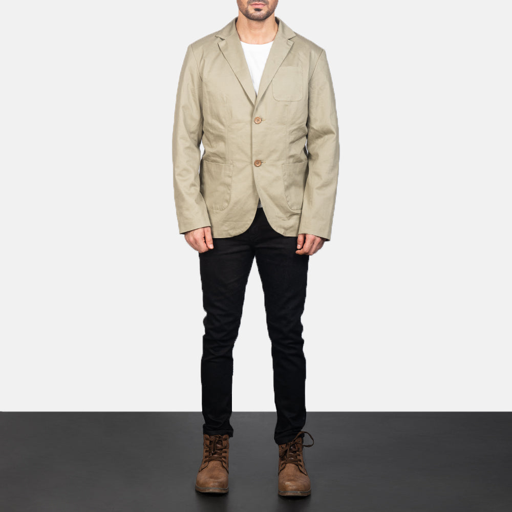 
Borges Beige Blazer en Cuir pour Homme en Cuir pour Homme - Vue de profil mettant en valeur la coupe de manche ergonomique
