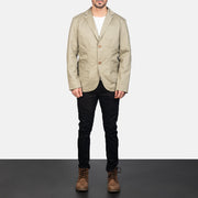 
Borges Beige Blazer en Cuir pour Homme en Cuir pour Homme - Vue de profil mettant en valeur la coupe de manche ergonomique