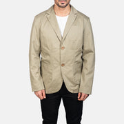 
Vue détaillée of Notch & Button Hardware on Borges Beige Blazer en Cuir pour Homme en Cuir pour Homme