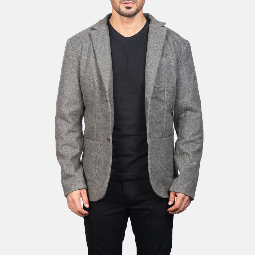 Borges Gris Wool Blazer en Cuir pour Homme