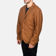 Khaki Synthetic Wool Leather Blazer - Vue de dos avec coupe ajustée aux épaules &amp; ourlet soigné