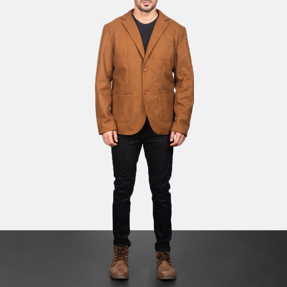 Men's Khaki Wool Blazer - Vue de profil avec coupe de manche ergonomique