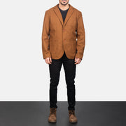 Men's Khaki Wool Blazer - Vue de profil avec coupe de manche ergonomique