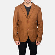 Vue détaillée of Notch &amp; Button Hardware on Men's Khaki Wool Blazer