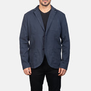 Borges Navy Bleu Blazer en Cuir pour Homme in Navy Blue Poly-Cotton - Vue de face &amp; silhouette ajustée | Acheter en ligne