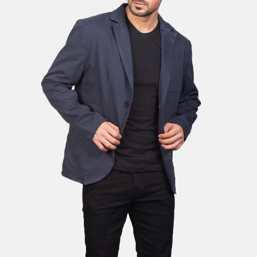 Borges Navy Bleu Blazer en Cuir pour Homme