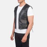 Black Sheepskin leather Vest - Vue de dos avec coupe ajustée aux épaules &amp; ourlet soigné