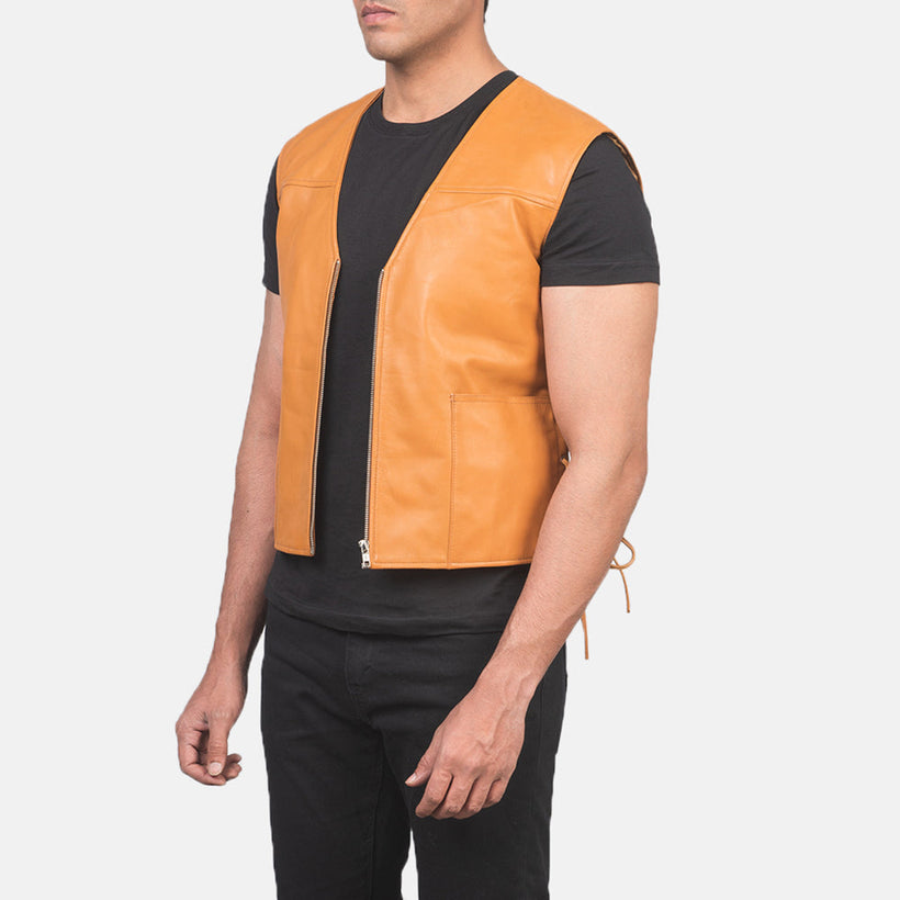 Brandon Camel Marron Gilet en Cuir pour Homme