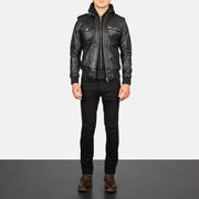 Men's Bravado Black Hooded Leather Bomber Jacket - Vue de profil avec coupe de manche ergonomique