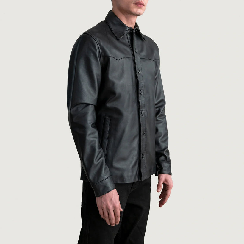 Bronco Noir Leather Shirt pour Homme