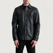 Bronco Noir Leather Shirt pour Homme - Vue de profil avec coupe de manche ergonomique