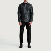 Vue détaillée of Shirt &amp; Buttons Hardware on Bronco Noir Leather Shirt pour Homme