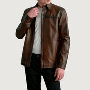 
Bronco Marron Vieilli Leather Shirt pour Homme in Distressed Brown Sheepskin Leather - Vue de face & silhouette ajustée | Acheter en ligne
