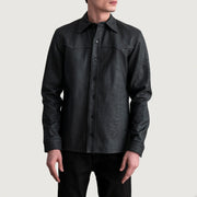 Bronco Tumbled Noir Leather Shirt pour Homme - Vue de profil avec coupe de manche ergonomique
