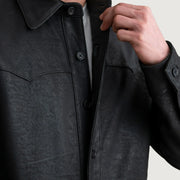 Authentic Sheepskin Leather with Semi-Aniline Finish Grain Texture &amp; Heavy-Duty Seam Stitching Detail