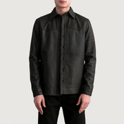 Bronco Tumbled Marron Leather Shirt pour Homme in Tumbled Brown Sheepskin Leather - Vue de face &amp; silhouette ajustée | Acheter en ligne