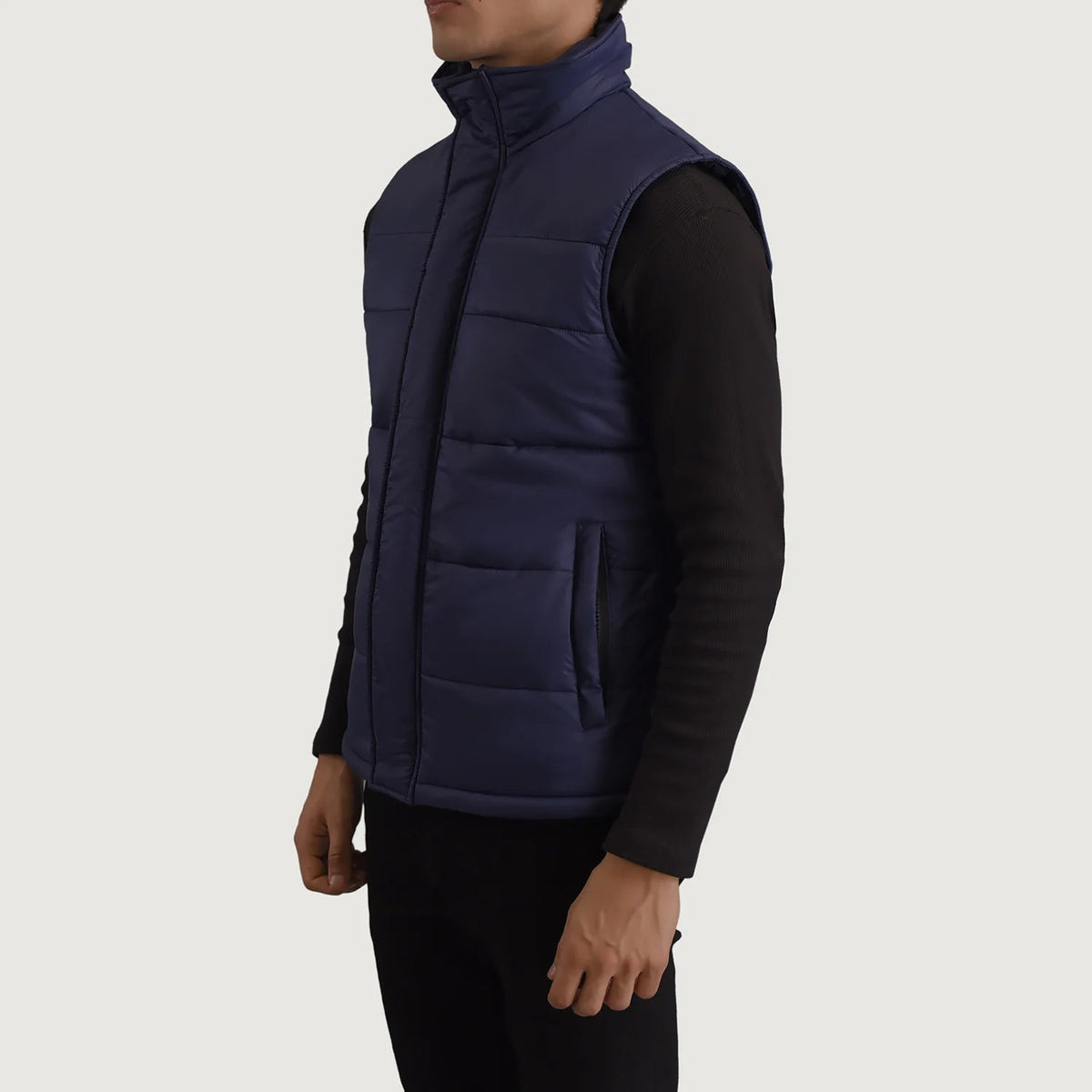 Blue Full-Grain leather Vest - Vue de dos avec coupe ajustée aux épaules &amp; ourlet soigné