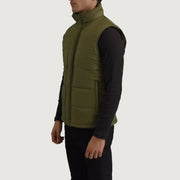 Green Full-Grain leather Vest - Vue de dos avec coupe ajustée aux épaules &amp; ourlet soigné