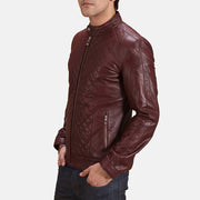 Maroon Sheepskin Leather Biker Jacket - Vue de dos avec coupe ajustée aux épaules &amp; ourlet soigné