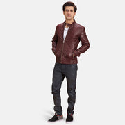 Burgunn Dee Bordeaux Veste Motard en Cuir pour Homme - Vue de profil avec coupe de manche ergonomique