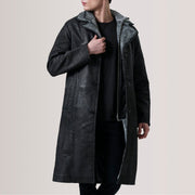 
Cai Noir Vieilli Leather Shearling Manteau en Cuir pour Homme For Men in Distressed Black Sheepskin Snuffed - Vue de face & silhouette ajustée | Acheter en ligne