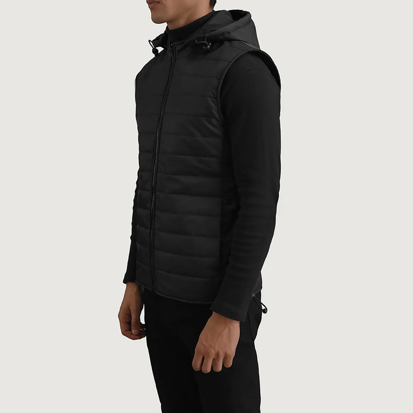 Carlo Noir Hooded Puffer Vest pour Homme