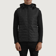 
Vue détaillée of Classic Collar & Zipper Hardware on Carlo Noir Doudoune sans manches à capuche pour Homme