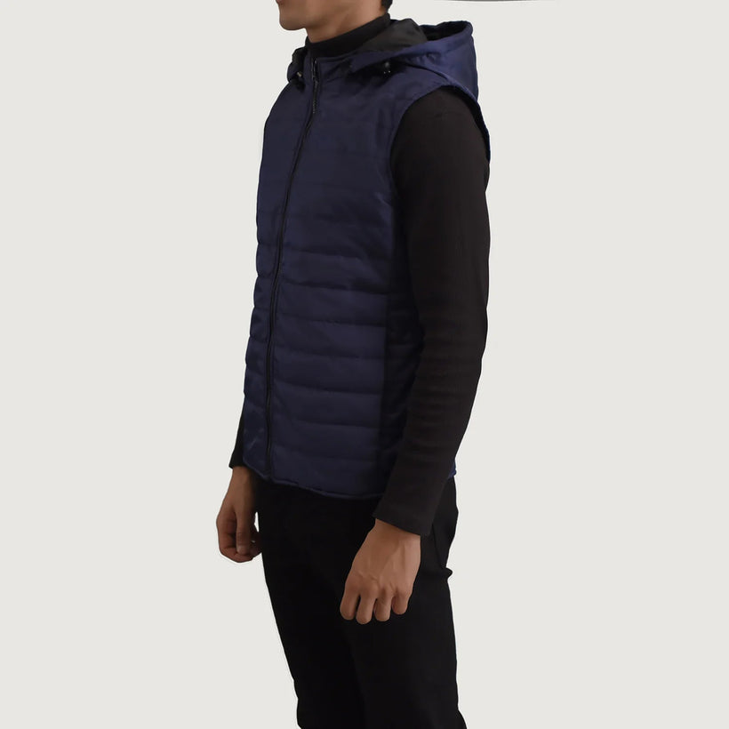Carlo Bleu Hooded Puffer Vest pour Homme