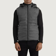 
Vue détaillée of Classic Collar & Zipper Hardware on Carlo Gris Doudoune sans manches à capuche pour Homme
