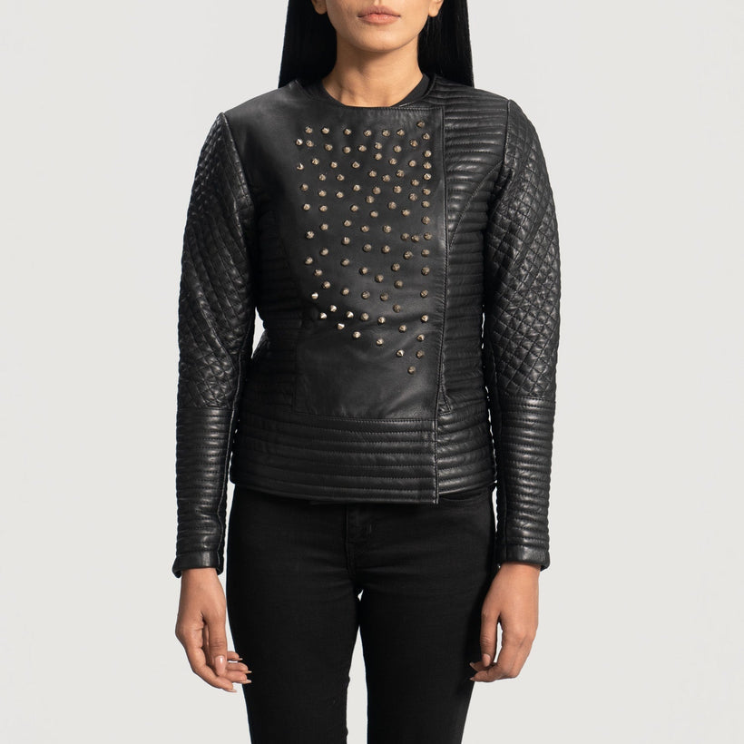 Celeste Studded Noir Veste en Cuir pour Femme