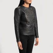 Black Sheepskin Leather Biker Jacket - Vue de dos avec coupe ajustée aux épaules &amp; ourlet soigné