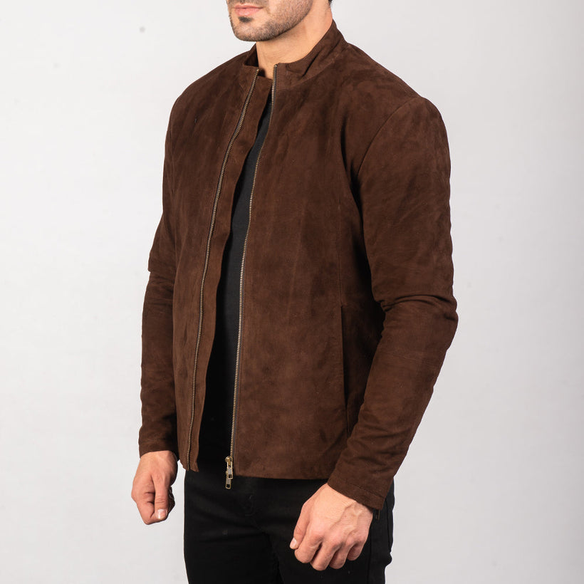 Charcoal Mocha Suede Veste Motard en Cuir pour Homme