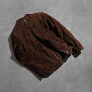 Zipper &amp; Hem Craftsmanship Construction Detail on Men's Charcoal Mocha Suede Veste Motard en Cuir pour Homme