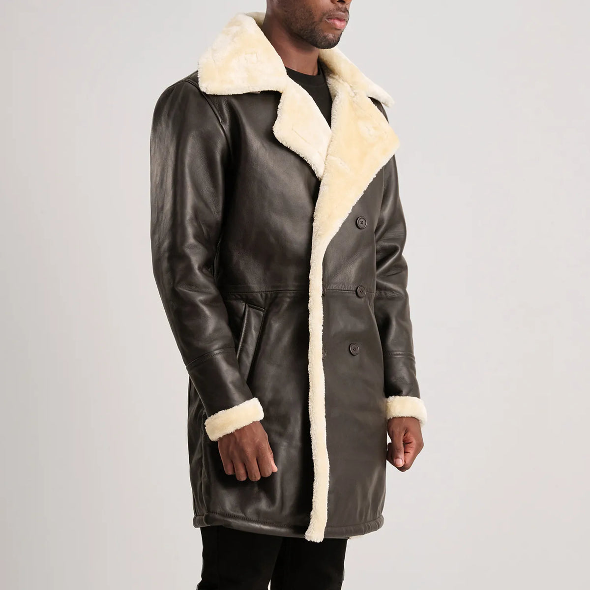 
Charles Manteau en Cuir Marron Shearling Manteau en Cuir pour Homme - Natural Daylight Drape