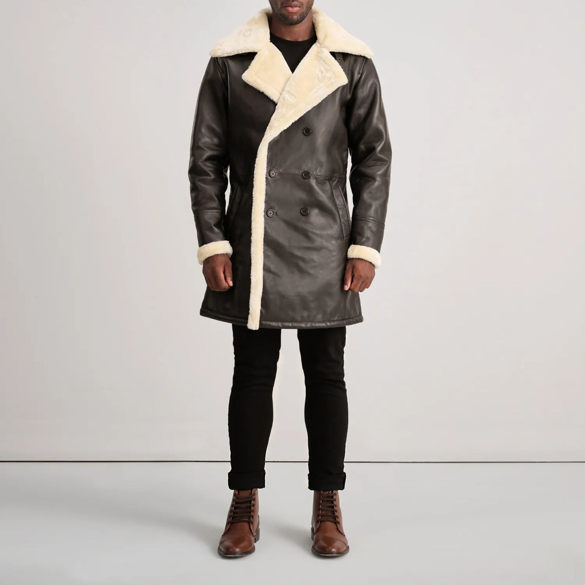 
Charles Manteau en Cuir Marron Shearling Manteau en Cuir pour Homme – alternate product view 3