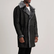 
Charles Manteau en Cuir Marron Shearling Manteau en Cuir pour Homme - Vue arrière montrant la carrure ajustée et l'ourlet net