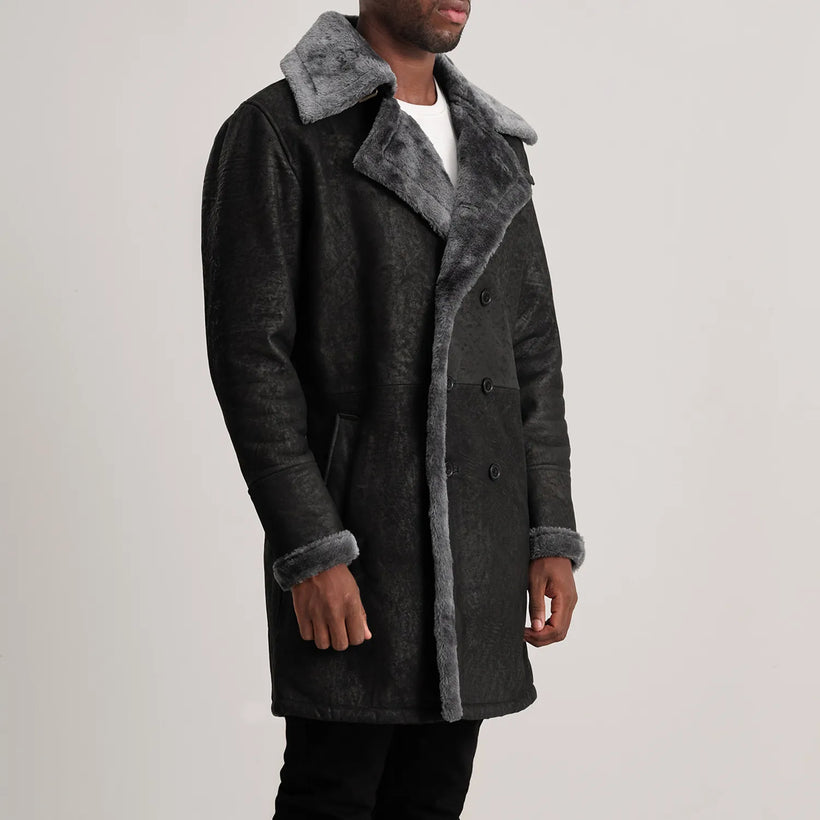 Charles Manteau en Cuir Marron Shearling Manteau en Cuir pour Homme