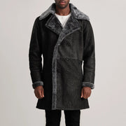 
Vue détaillée of Notch & Button Hardware on Charles Brown Suede Leather Shearling Double-Breasted Coat