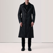 
Black Sheepskin leather Coat - Vue arrière montrant la carrure ajustée et l'ourlet net