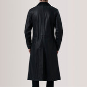 
Vue détaillée of Notch & Button Hardware on Charlton Noir Leather Single Breasted Manteau en Cuir pour Homme For Men