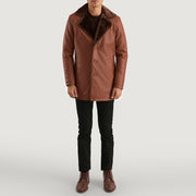 Men's Cinnamon Marron Leather Fur Manteau en Cuir pour Homme - Vue de profil avec coupe de manche ergonomique